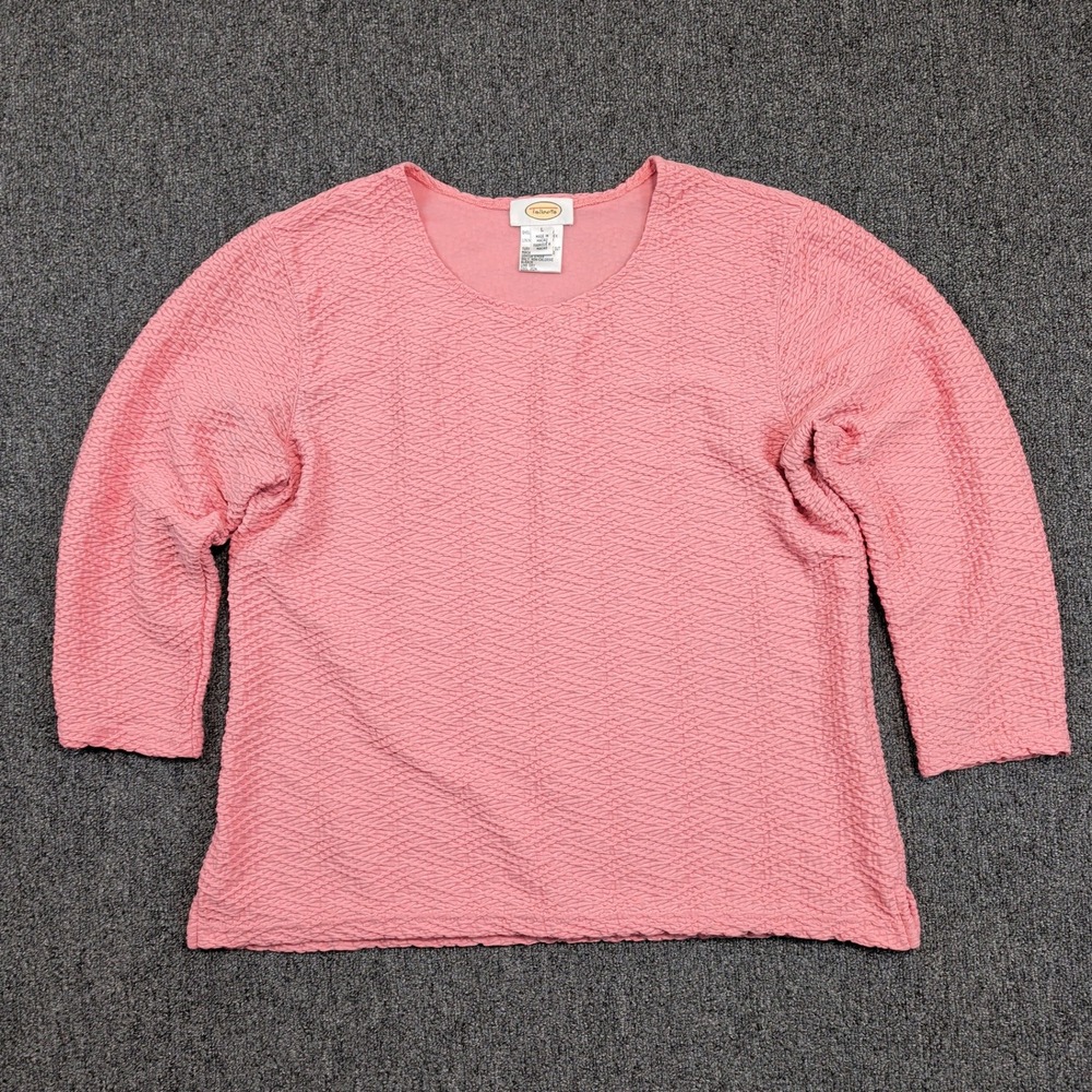 Talbots Vintage Y2K Popcorn Textured Top L Pink 3/4 Sleeve Scoop Neck Blouse